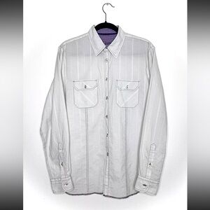 Express x Arnold Stuart Button Up Stripe Shirt Long Sleeve Silver Black Purple S